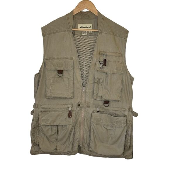 Eddie Bauer Vintage Tan Fishing Cargo Utility Hunting Vest Multiple Pockets Sz M - Picture 1 of 8